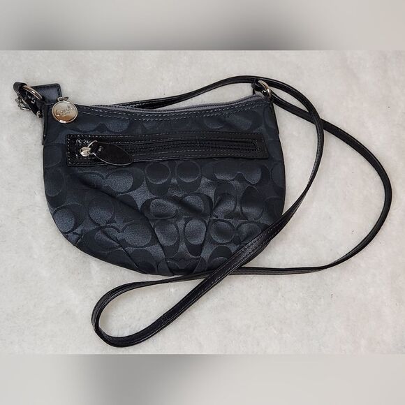 Coach Black Fabric and Patent Leather Zipper Small Shoulder Crossbody Bag - Picture 1 of 11